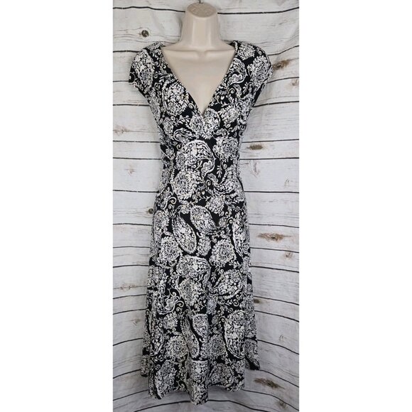 Chaps Black Floral Knit Midi Dress XL Midi 90's Fit & Flare Y2K - Picture 1 of 6